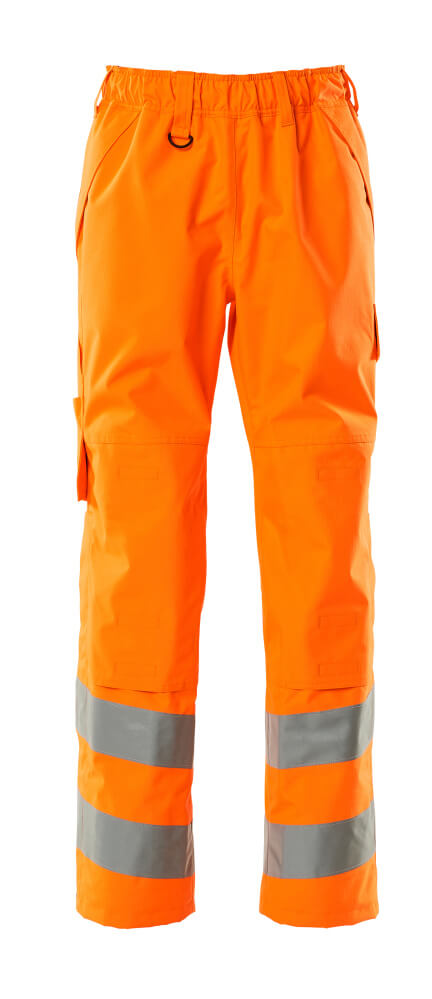 MASCOT® Belfast SAFE SUPREME Überziehhose in fluoreszierendem Orange mit Reflexstreifen, atmungsaktiv, wind- und wasserdicht, mit Knietaschen und Gummizug am Bund