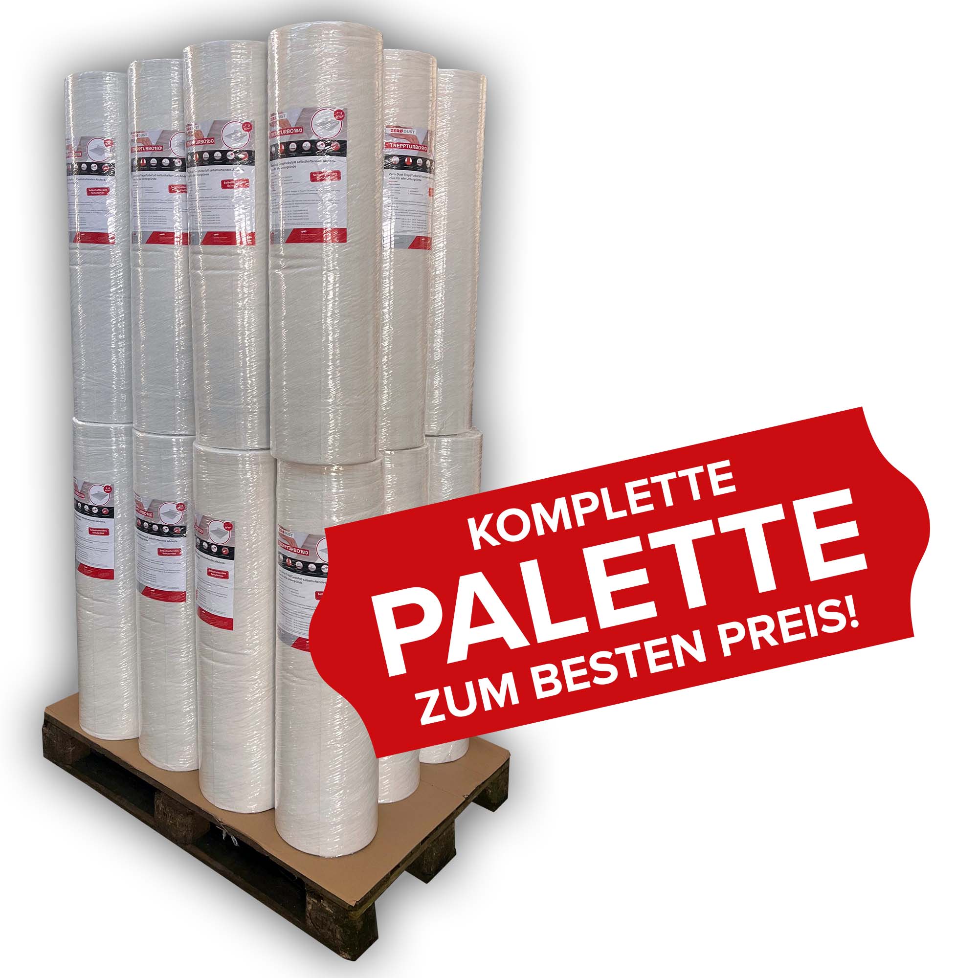 Palette mit mehreren großen Rollen Luftpolsterfolie als Verpackungsmaterial, Angebot komplette Palette zum besten Preis