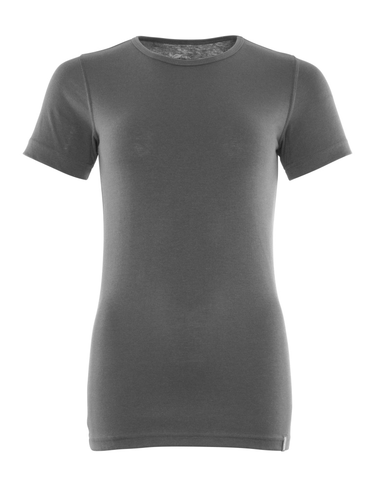 Graues Damen T-Shirt mit Rundhalsausschnitt und kurzen Ärmeln, taillierte Passform, Vorderansicht freigestellt
