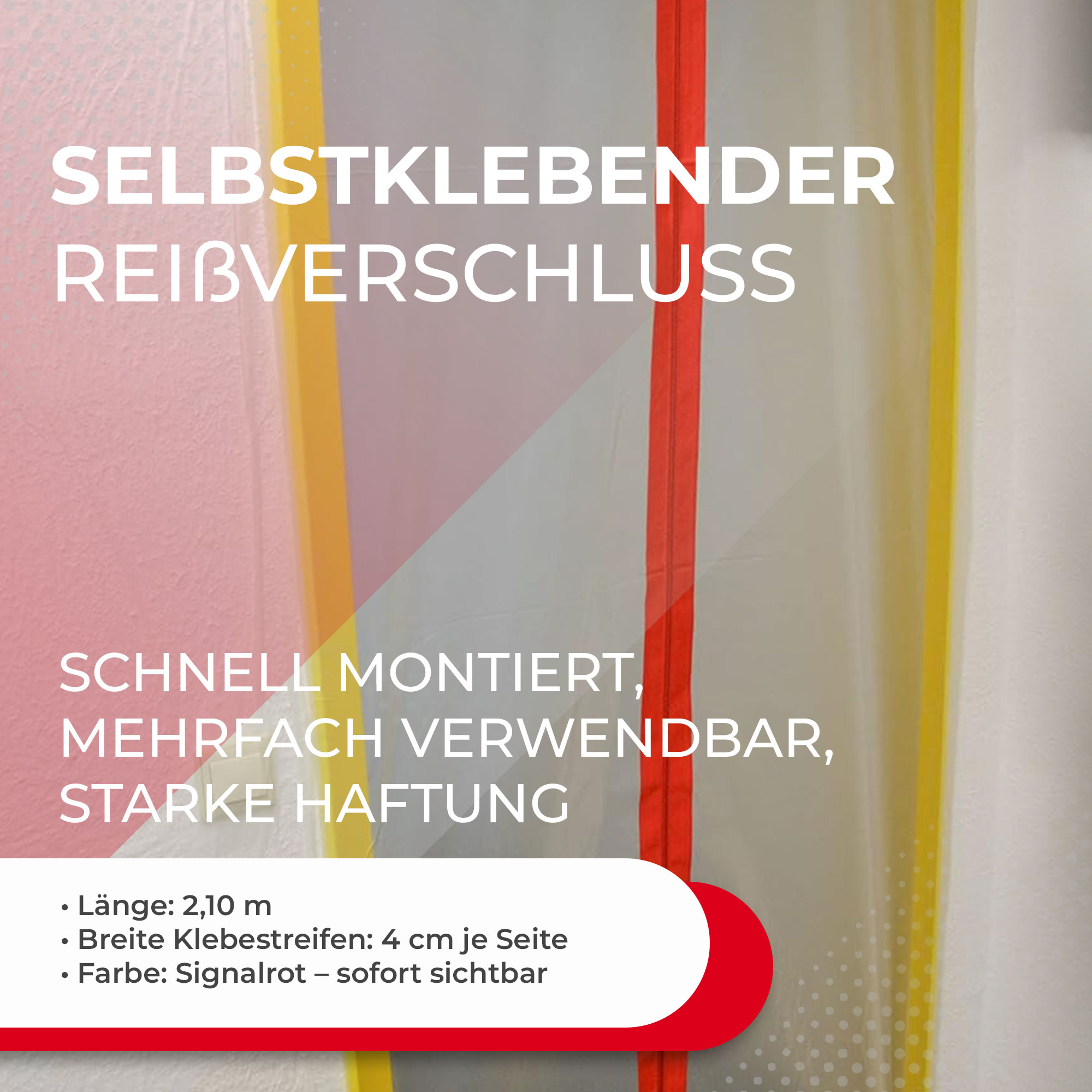 Selbstklebende rote Reißverschlüsse für Staubschutzwände 2er