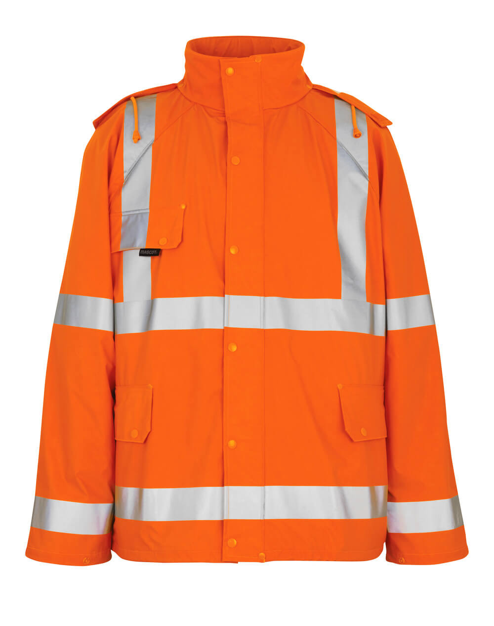 MASCOT® Feldbach SAFE AQUA Regenjacke in fluoreszierendem Orange, Größe 2XL, wind- und wasserdicht mit verschweißten Nähten, Kapuze und waagerechten sowie senkrechten Reflexstreifen für hohe Sichtbarkeit