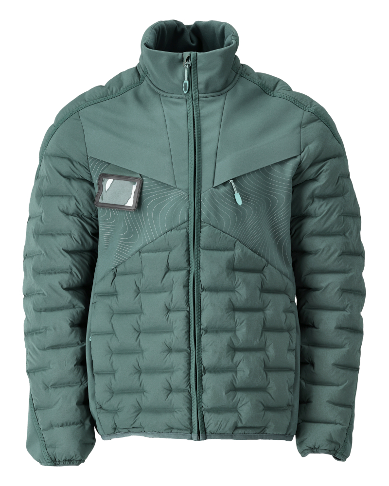 Frontansicht der MASCOT® CUSTOMIZED Jacke in Anthrazitgrau, Größe L, gesteppte Winterjacke mit Reißverschluss, Stehkragen und Brusttasche für Ausweis