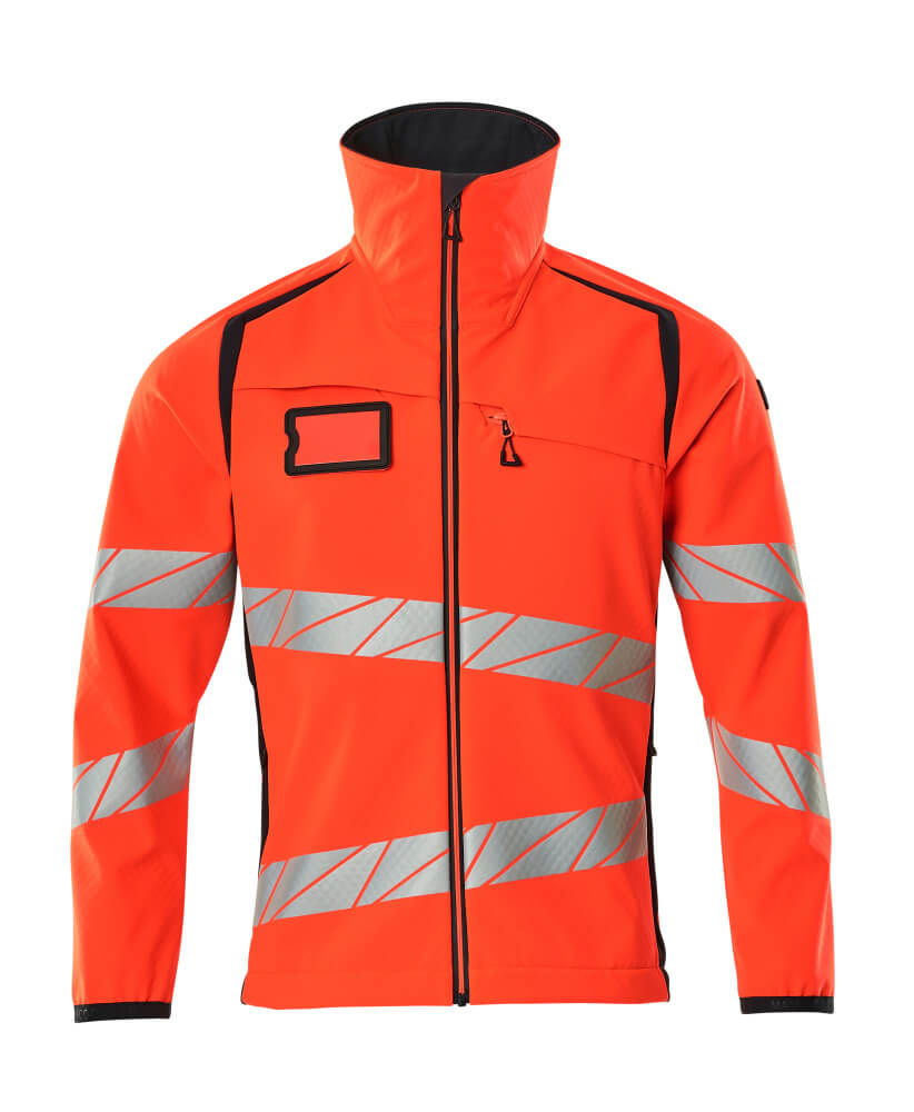 MASCOT® ACCELERATE SAFE Softshelljacke in Hi-Vis Rot/Schwarzblau, Größe 2XL, winddichte und wasserabweisende Winterwarnschutzjacke mit Reflexstreifen für hohe Sichtbarkeit