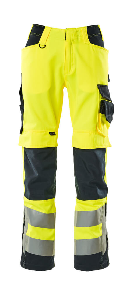 Produktbild der MASCOT® Kendal SAFE SUPREME Arbeitshose mit Knietaschen, zweifarbige Warnschutzhose in Hi-Vis Gelb/Dunkelanthrazit mit Reflexstreifen und Cargotaschen