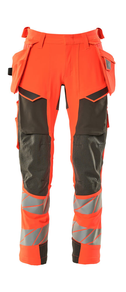 MASCOT® ACCELERATE SAFE Hose mit Hängetaschen, zweifarbige Warnschutz-Arbeitshose in Hi-Vis Orange/Dunkelanthrazit mit Reflexstreifen und robusten Knieverstärkungen, Größe 82C46