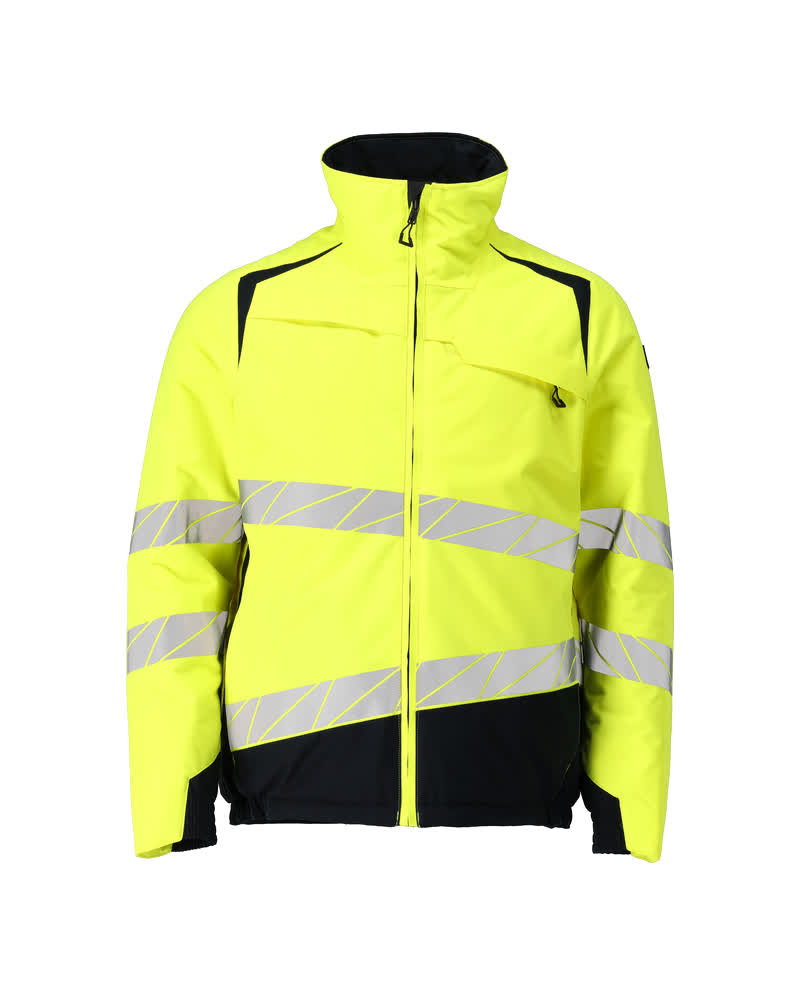 MASCOT® ACCELERATE SAFE Winterjacke in Hi-Vis Gelb/Schwarzblau, Größe 2XL, zweifarbige Winterwarnschutzjacke mit Reflexstreifen für hohe Sichtbarkeit