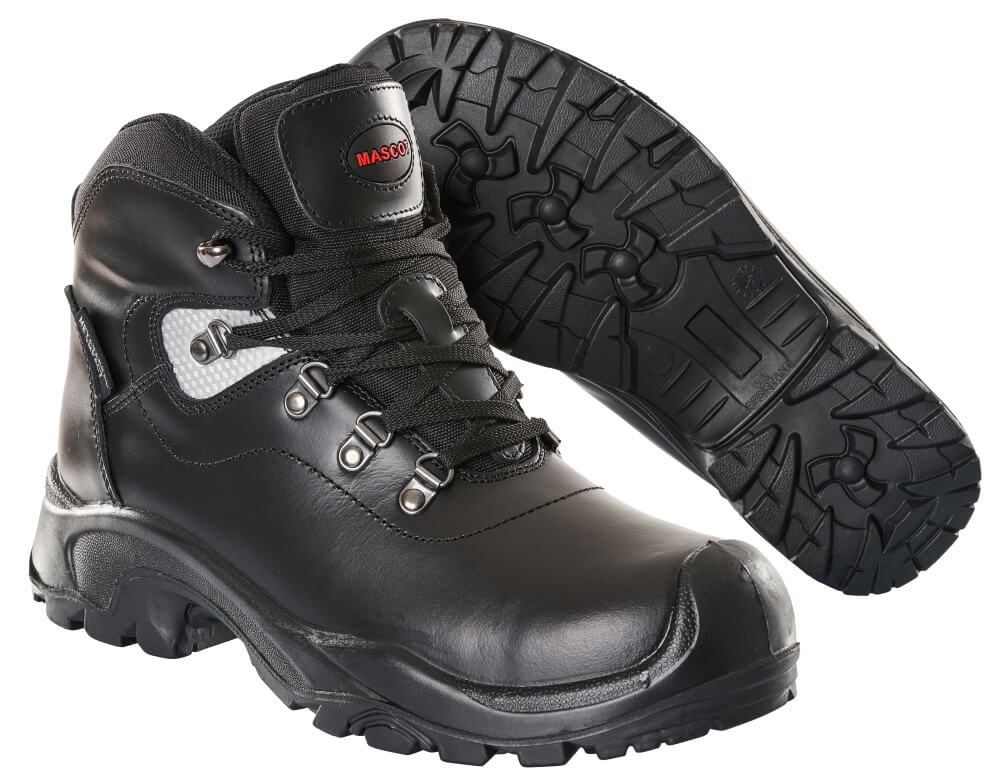 Schwarzer MASCOT® FOOTWEAR INDUSTRY Sicherheitsstiefel mit Schnürverschluss, Komposit-Zehenkappe, Mittelfußschutz, rutschhemmender PU/Gummi-Sohle und verstärkter Spitze
