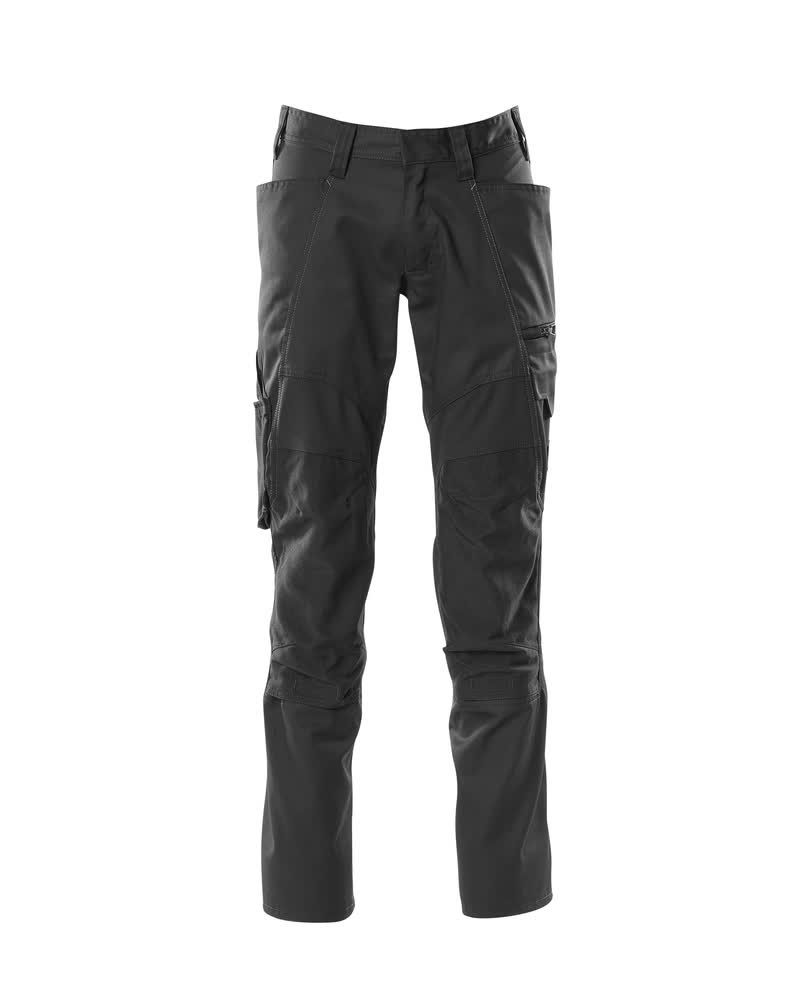 Vorderansicht der MASCOT® ACCELERATE Arbeitshose mit Knietaschen in Schwarzblau, robuste Berufshose Größe 82C54 für Handwerk und Industrie