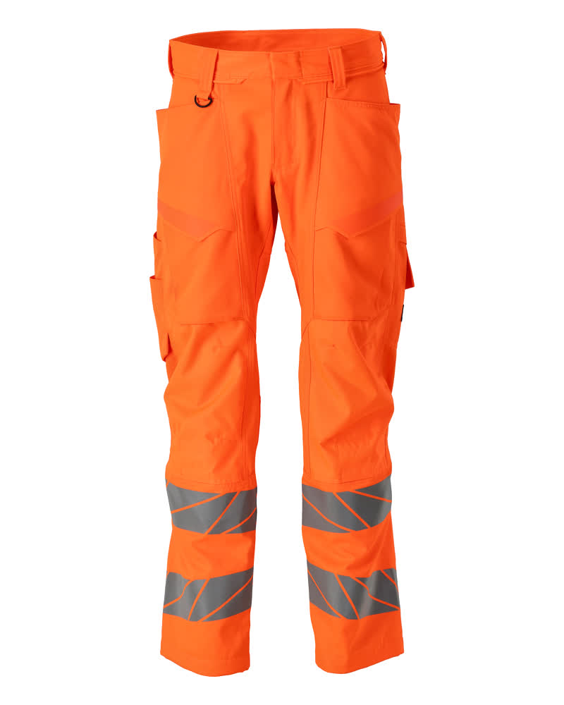 Warnschutzhose MASCOT® ACCELERATE SAFE in Hi-Vis Orange mit Reflexstreifen, Knietaschen, ergonomischen Beinen und robustem Ripstop-Stretchgewebe