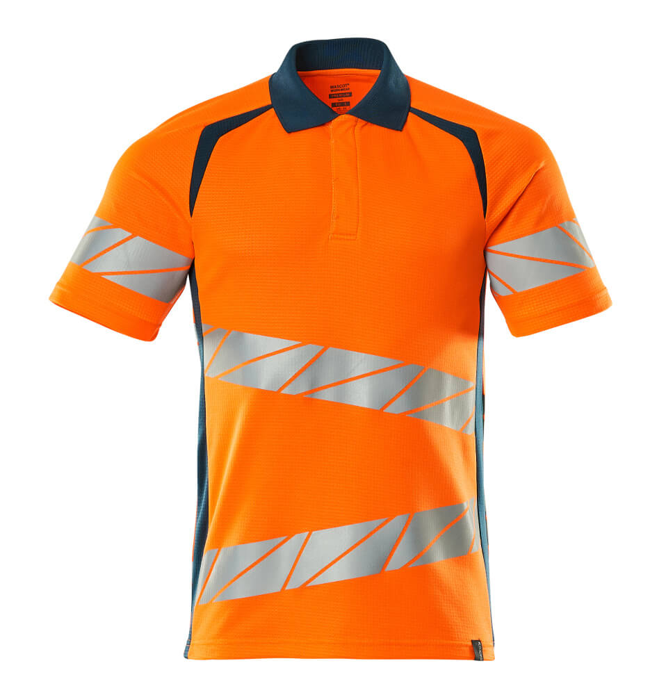MASCOT® ACCELERATE SAFE Polo-Shirt, zweifarbige Warnschutzbekleidung in Hi-vis Orange/Dunkelpetroleum mit reflektierenden Streifen, Größe 2XLONE