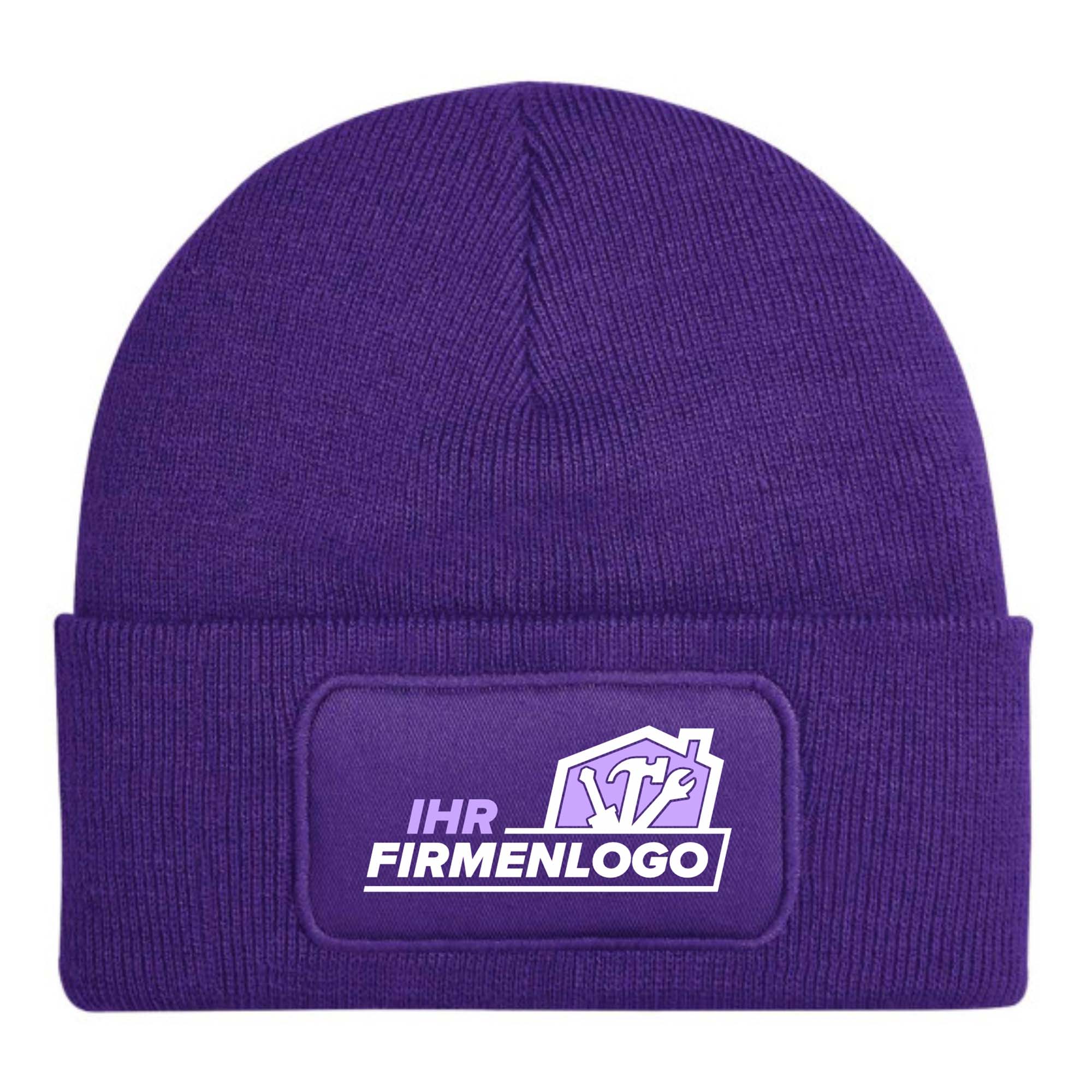 Lila Handwerker Beanie Wintermütze mit Firmenlogo-Patch