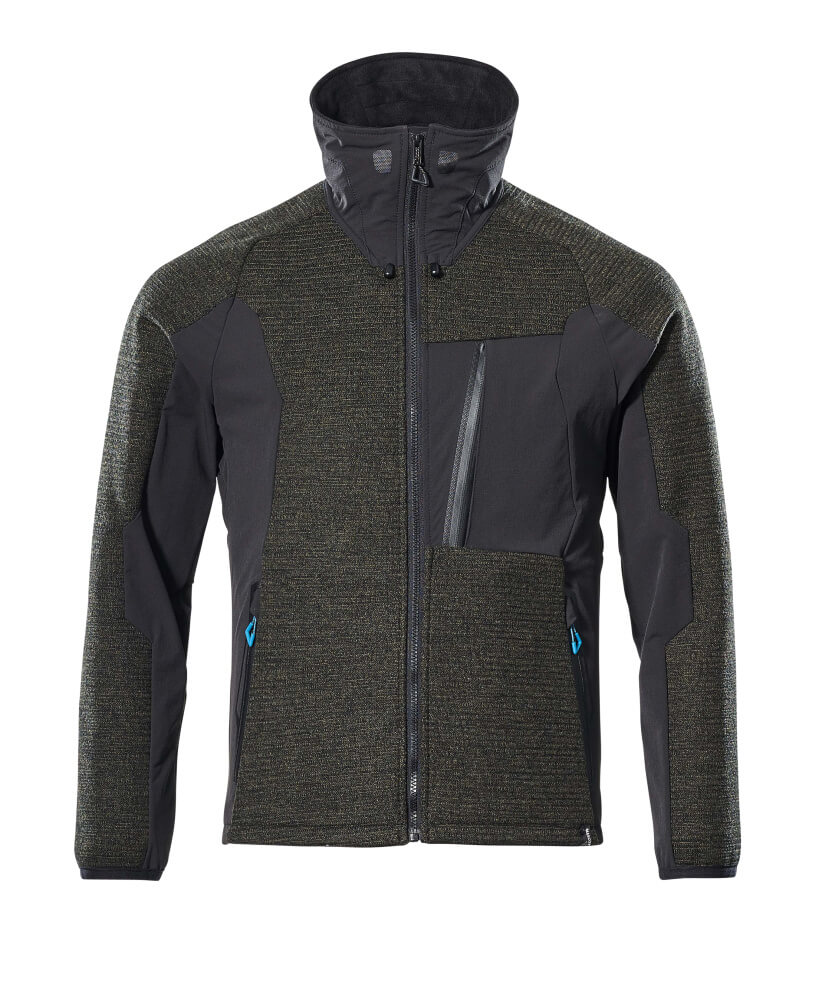 MASCOT® ADVANCED Strickjacke mit Reißverschluss in Moosgrün/Schwarz, robuste Arbeitsjacke für Herren, Größe 2XL, Vorderansicht