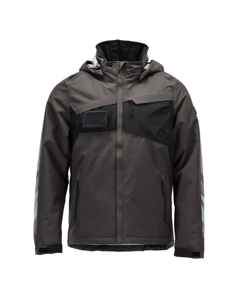MASCOT® ACCELERATE Winterjacke in Dunkelanthrazit/Schwarz, Größe 2XL, robuste und warme Arbeits-Winterjacke mit Kapuze und Reißverschlusstaschen