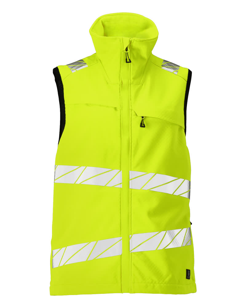 MASCOT® ACCELERATE SAFE Softshellweste in fluoreszierendem Hi-Vis Gelb, Größe 2XL, einfarbige Winterwarnschutzbekleidung mit reflektierenden Streifen für hohe Sichtbarkeit