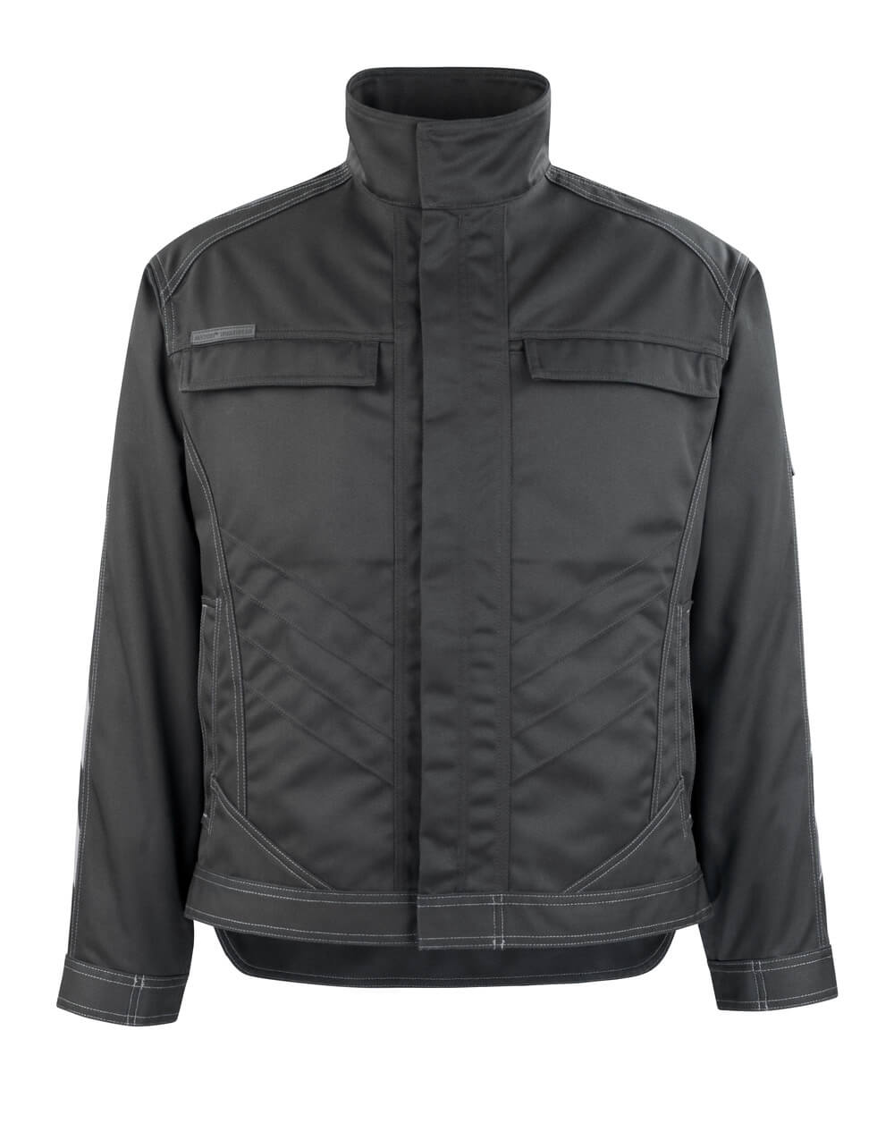 Vorderansicht der schwarzen MASCOT® Mainz UNIQUE Jacke in Größe 2XL, robuste Arbeitsjacke mit hohem Kragen und Brusttaschen