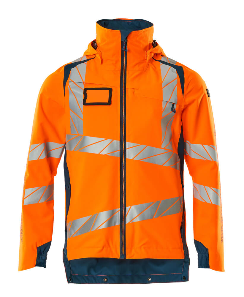 MASCOT® ACCELERATE SAFE Hardshelljacke, zweifarbige Winterwarnschutzjacke in Hi-vis Orange/Moosgrün mit Reflexstreifen, Größe 3XL, Frontansicht