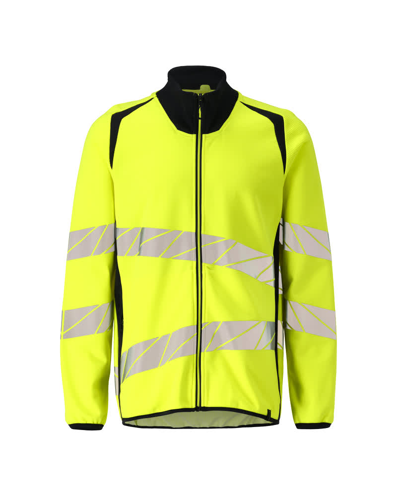 MASCOT® ACCELERATE SAFE Sweatshirt mit Reißverschluss, zweifarbige Warnschutzbekleidung in Hi-vis Gelb/Schwarzblau mit Reflexstreifen, Größe 2XL