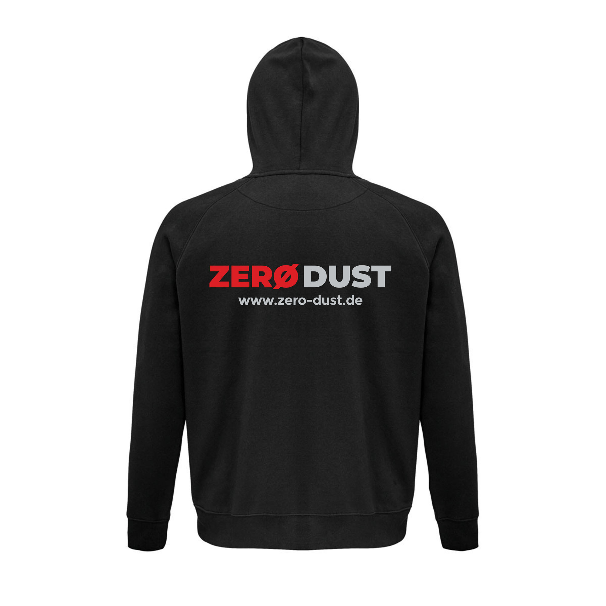 Schwarzer Handwerker Hoodie Zero Dust mit Logo-Rückenprint