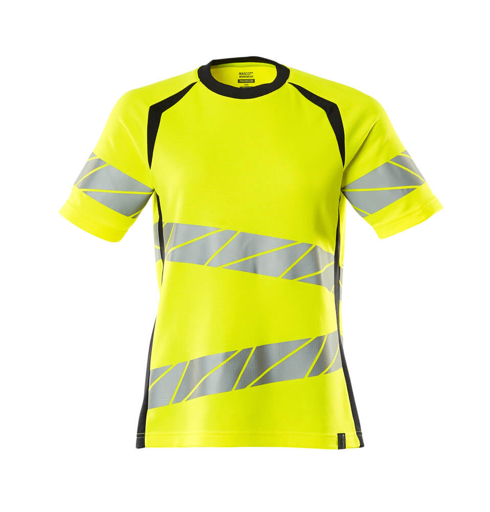 MASCOT® ACCELERATE SAFE T-Shirt für Damen, kurzarm Warnschutzshirt mit fluoreszierender Farbe und Reflexstreifen, zweifarbige Hi-Vis Arbeitskleidung