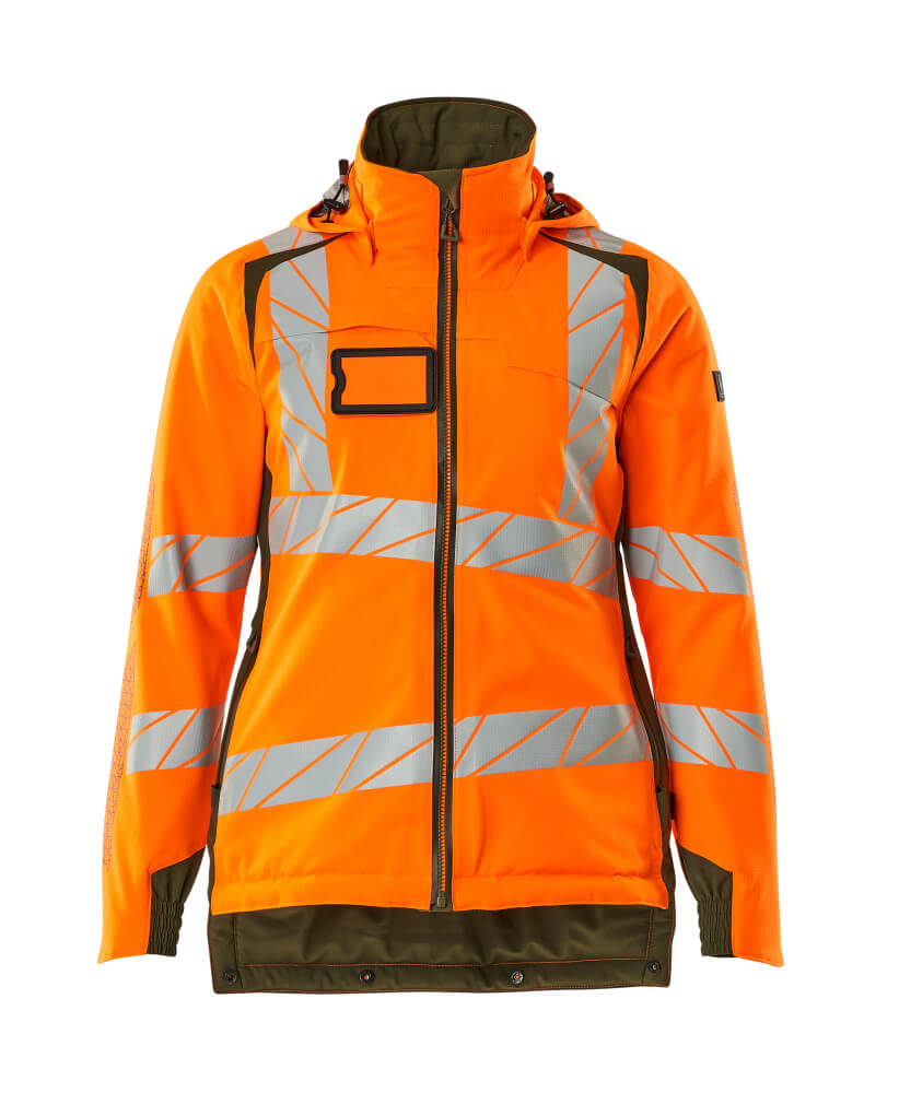 MASCOT® ACCELERATE SAFE Winterjacke in Damenpassform, Hi-vis Orange/Moosgrün, Größe 2XL, mit reflektierenden Streifen für erhöhte Sichtbarkeit im Winter