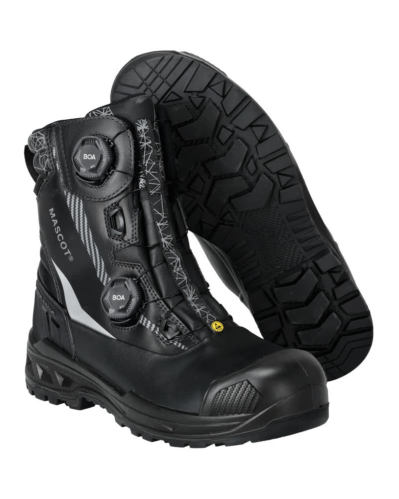 Schwarze MASCOT® FOOTWEAR INDUSTRY Sicherheitsstiefel mit BOA® Fit System, flammhemmendem Obermaterial, Kompositkappe und rutschfester Gummilaufsohle