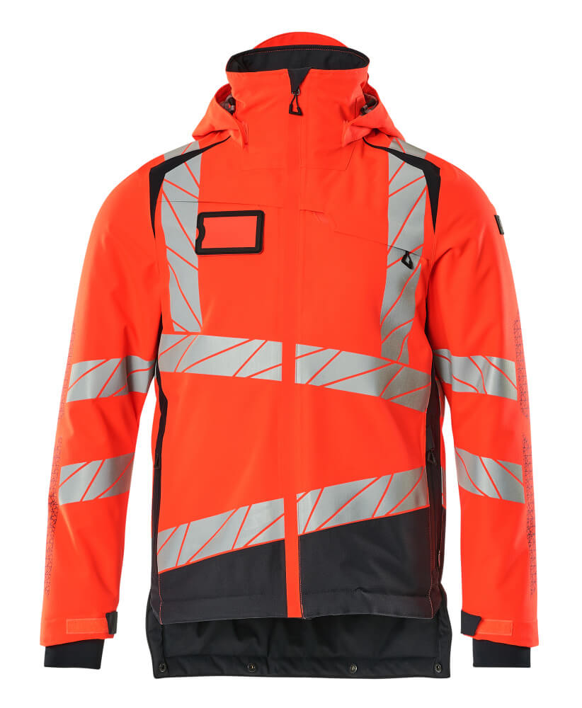 MASCOT® ACCELERATE SAFE Winterjacke in Hi-vis Rot/Schwarzblau, zweifarbige Winterwarnschutzjacke mit reflektierenden Streifen, Größe 2XL