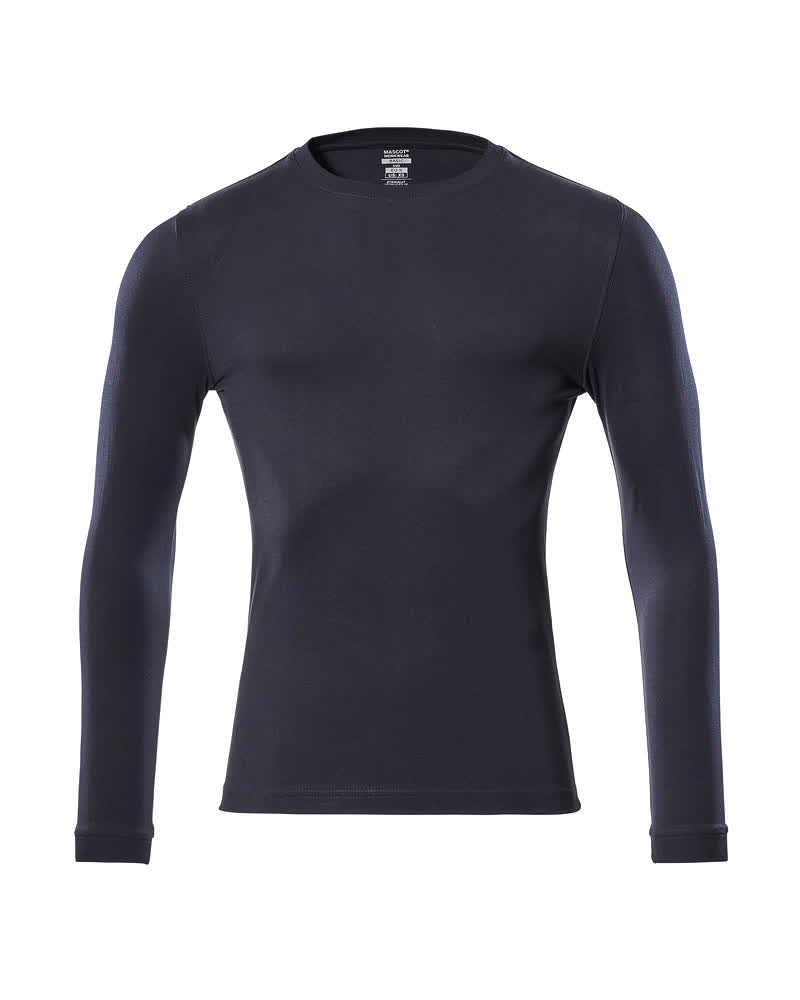 MASCOT® CROSSOVER Langarmshirt in Vollschwarz, funktionelles Arbeitsbekleidungs-Oberteil mit langen Ärmeln in Größe L, Frontansicht