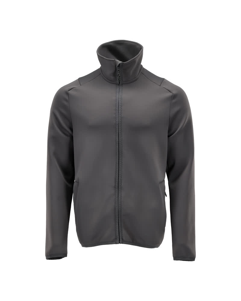 Vorneansicht der MASCOT® CUSTOMIZED Fleecejacke in Anthrazitgrau, Größe 2XL, mit durchgehendem Reißverschluss und hohem Stehkragen für Arbeitsbekleidung