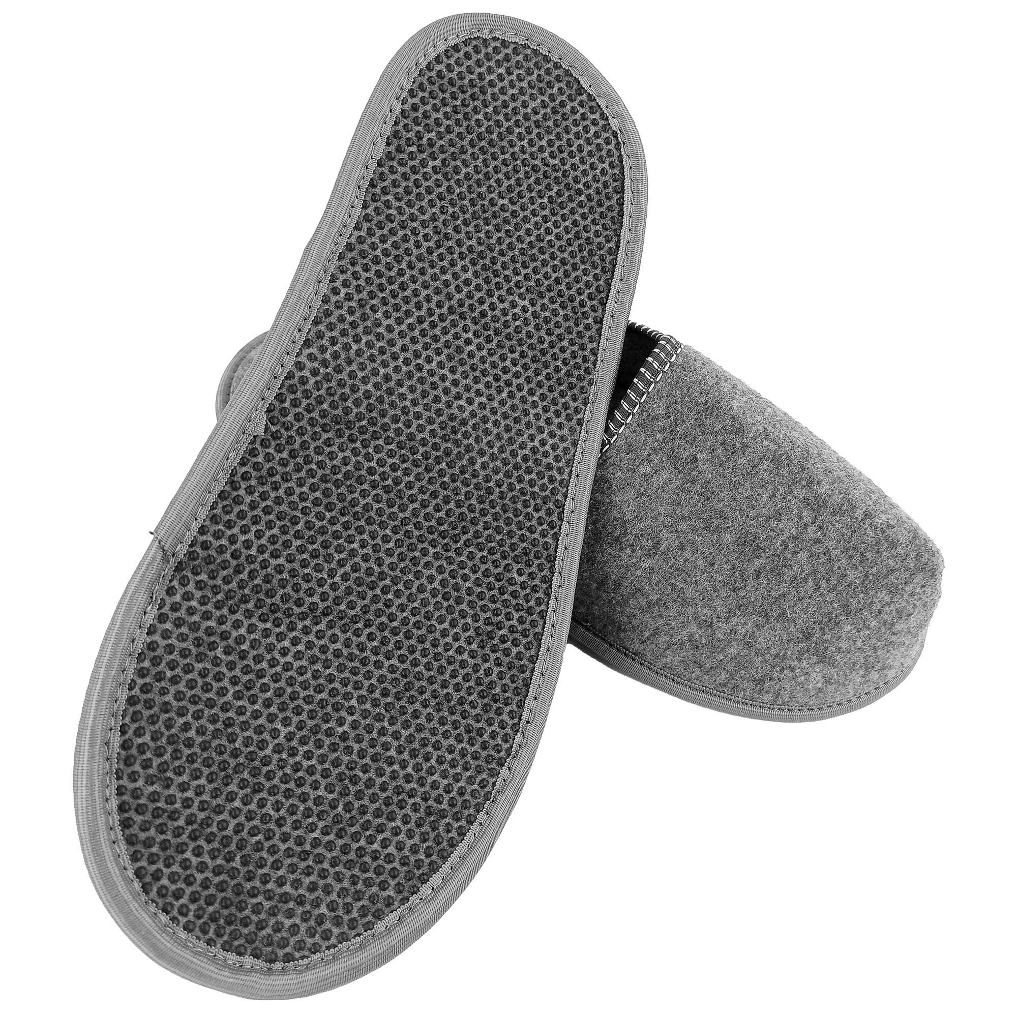 Graue rutschsichere Museumspantoffeln aus Filz bis Größe 46