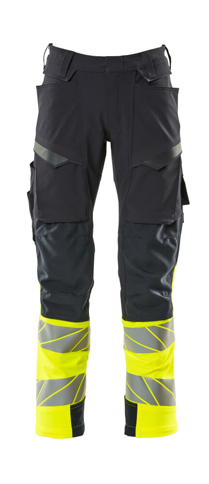 MASCOT® ACCELERATE SAFE Warnschutzhose mit Knietaschen, zweifarbig in Schwarzblau und Hi-vis Gelb mit Reflexstreifen, Modell 82C52
