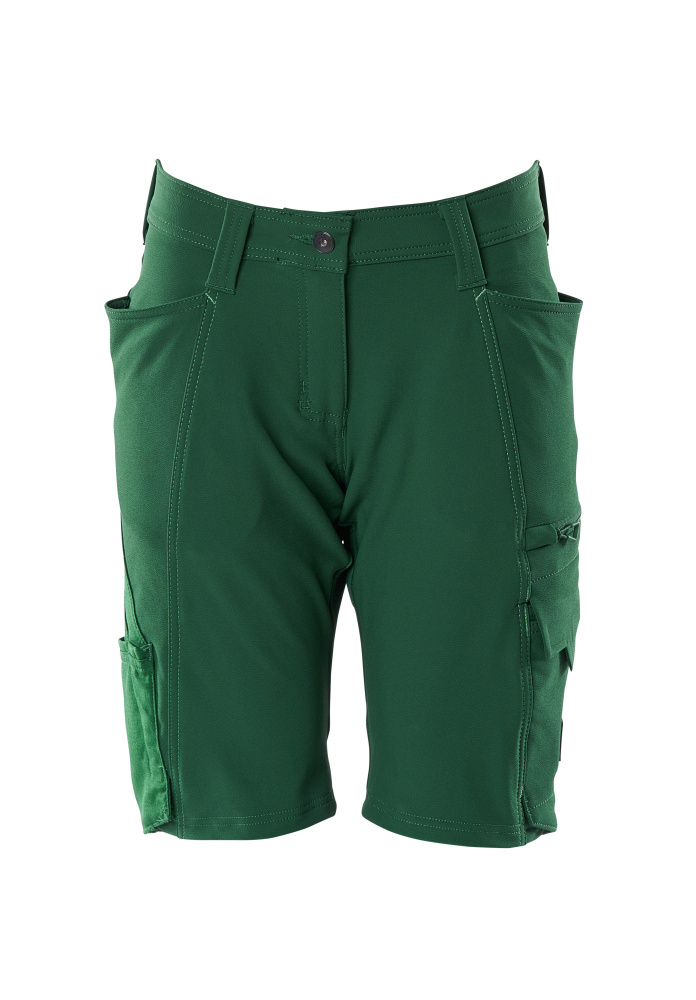 Grüne MASCOT® ACCELERATE Shorts in Damenpassform, C34, robuste Arbeitsbekleidung mit praktischen Taschen für Handwerk und Industrie