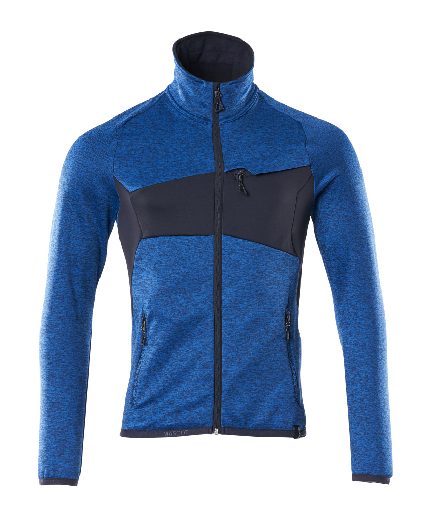 MASCOT® ACCELERATE Fleecejacke in Azurblau/Schwarzblau, Arbeitsjacke mit Reißverschluss und Taschen, Größe 2XL