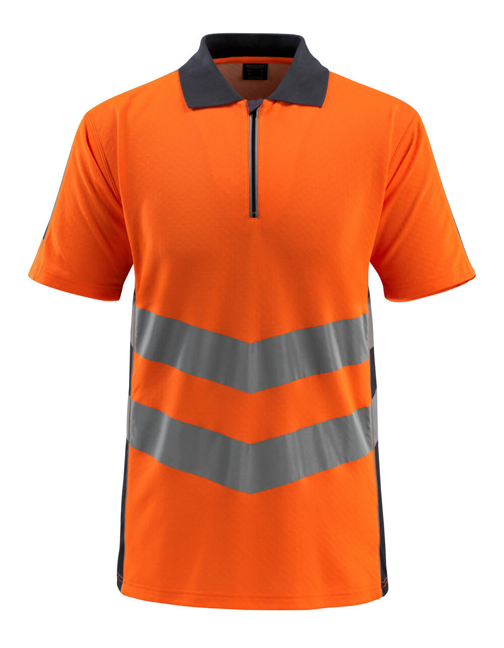 MASCOT® Murton SAFE SUPREME Warnschutz-Polo-Shirt in Hi-vis Orange/Schwarzblau, moderne Passform, elastische Reflexstreifen, Reißverschlusskragen, Netzventilation unter den Achseln