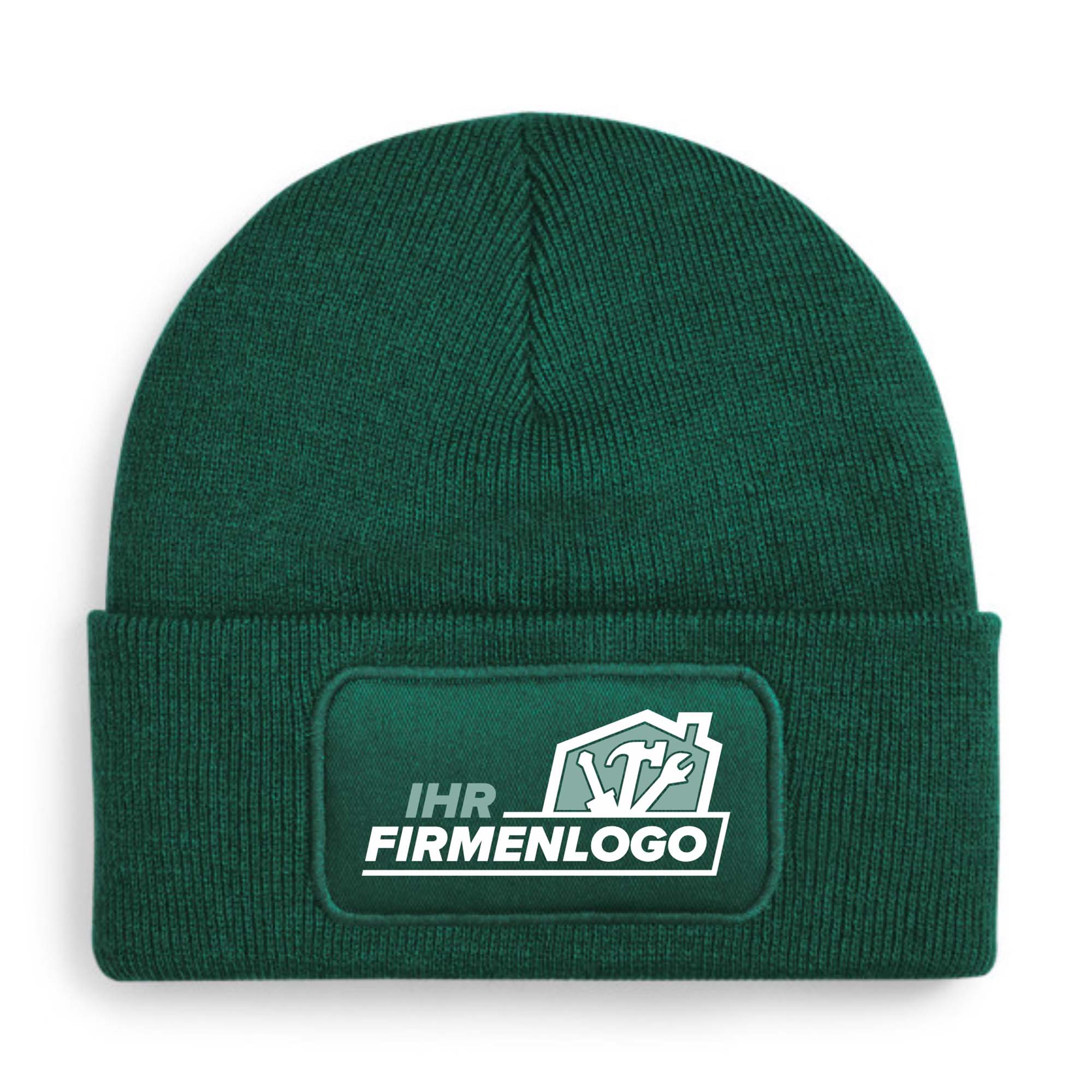 Grüne Handwerker Beanie Wintermütze mit Kundenlogo von Zero
