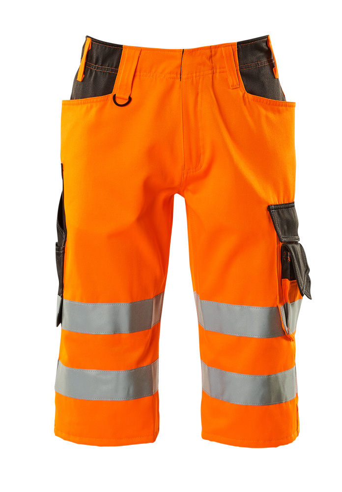 MASCOT® Luton SAFE SUPREME Shorts, lang in Hi-vis Rot/Dunkelanthrazit, zweifarbige Warnschutz-Arbeitsshorts mit Reflexstreifen und Cargotaschen, Größe C46