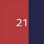 Quadratische Grafik mit rot-blau geteiltem Hintergrund und weißer Zahl 21