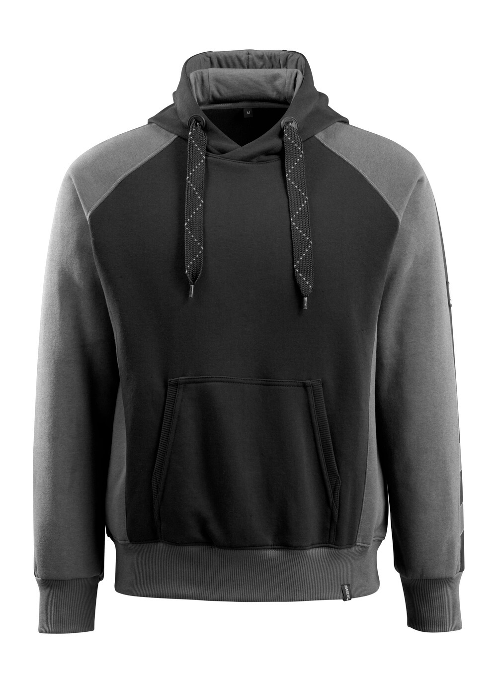 Zweifarbiger MASCOT® Regensburg UNIQUE Kapuzenpullover in Schwarz/Dunkelanthrazit, moderne Passform mit gefütterter Kapuze, Kängurutasche und Rippbündchen, robuste Arbeitsbekleidung für Industriewäsche geeignet