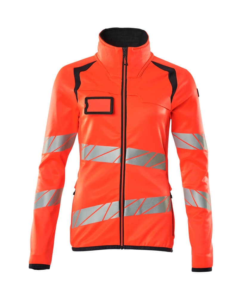 MASCOT® ACCELERATE SAFE Fleecejacke in Damenpassform, zweifarbige Warnschutzbekleidung in Hi-Vis Rot/Schwarzblau mit Reflexstreifen, Größe 2XL