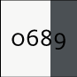 Quadratisches Farbmuster mit der Kennnummer 0689, linke Hälfte weiß, rechte Hälfte dunkelgrau