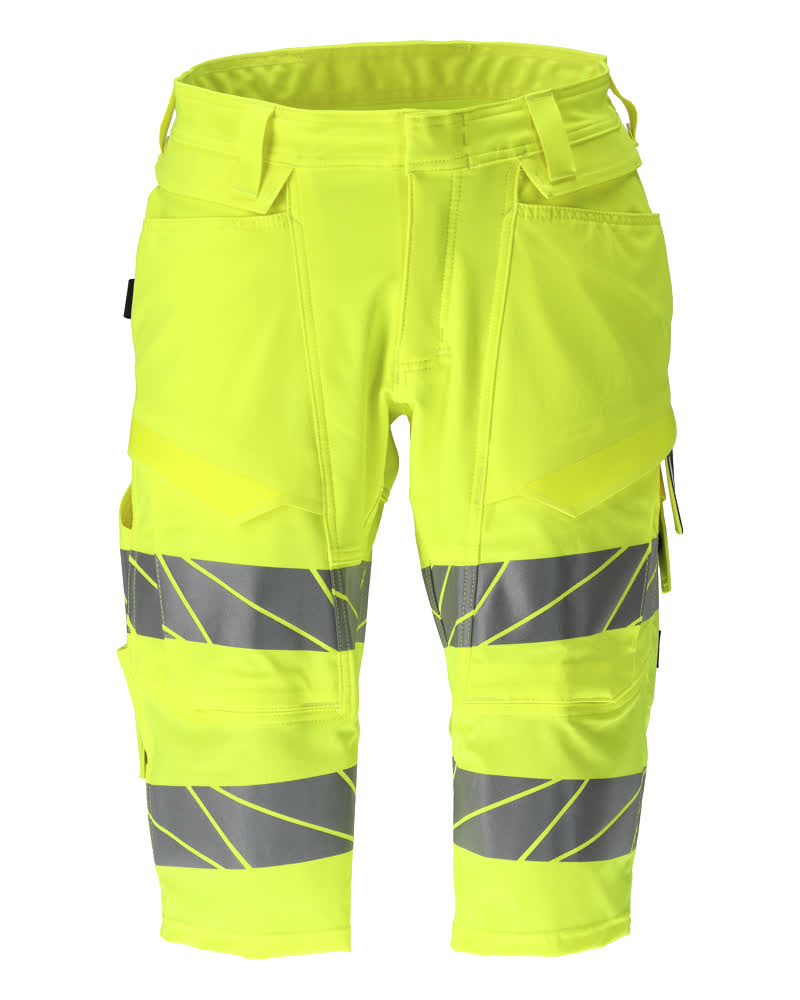 MASCOT® ACCELERATE SAFE lange Shorts, zweifarbige Warnschutzbekleidung in Hi-Vis Gelb mit reflektierenden Streifen, Größe C44