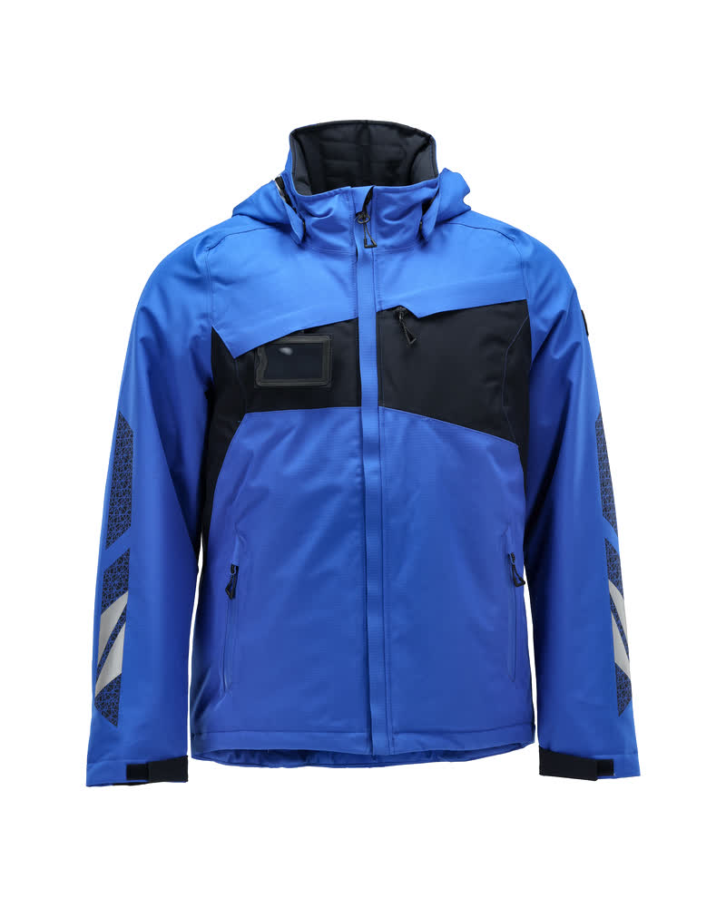 MASCOT® ACCELERATE Winterjacke in Azurblau/Schwarzblau, Größe 2XL, robuste Winterbekleidung mit Kapuze und reflektierenden Elementen für Arbeit und Outdoor