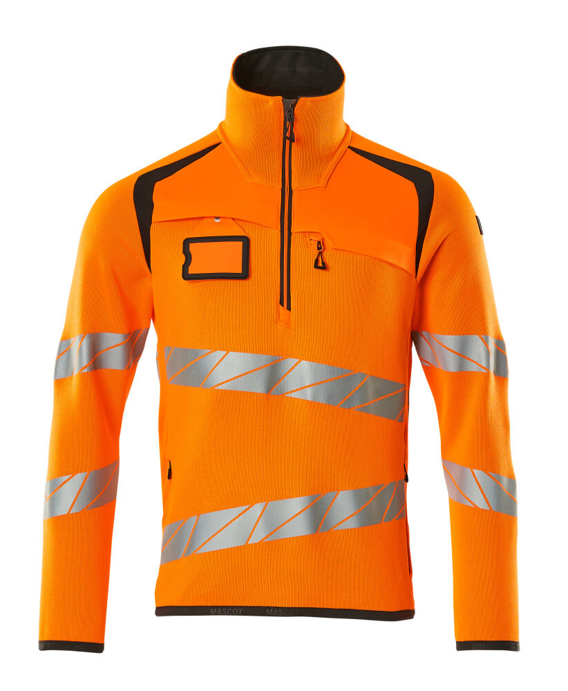 MASCOT® ACCELERATE SAFE Strickpullover mit kurzem Reißverschluss in Hi-Vis Orange/Dunkelanthrazit, Größe 2XL, zweifarbige Warnschutzbekleidung mit reflektierenden Streifen für hohe Sichtbarkeit