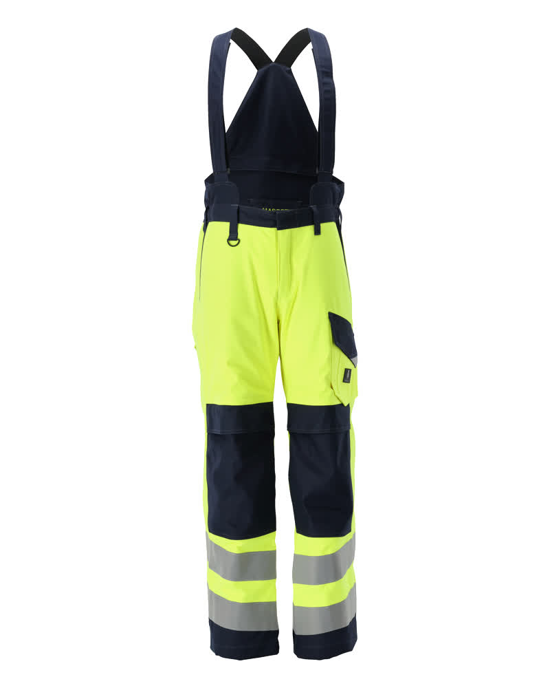 MASCOT® Renens MULTISAFE Winterhose in zweifarbiger Hi-Vis Gelb/Schwarzblau-Ausführung mit Reflexstreifen, wasserdicht, antistatisch, flammhemmend und mit abnehmbaren Trägern