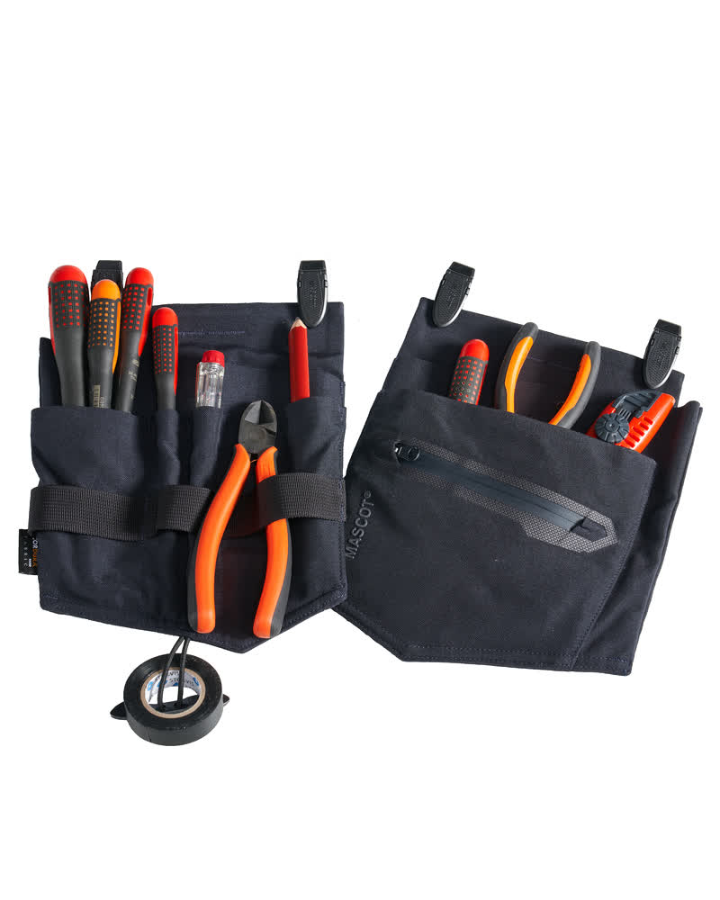 MASCOT® CUSTOMIZED Hängetaschen für Elektriker, schwarzblaues Set mit vielen Fächern für Schraubendreher, Zangen und Werkzeug, kompatibel mit Click Pocket System