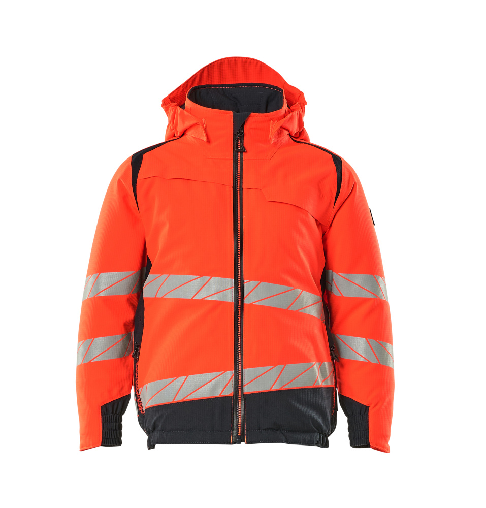 MASCOT® ACCELERATE SAFE Winterjacke für Kinder in Hi-Vis Rot/Schwarzblau, Größe 104, warme reflektierende Kinder-Winterjacke