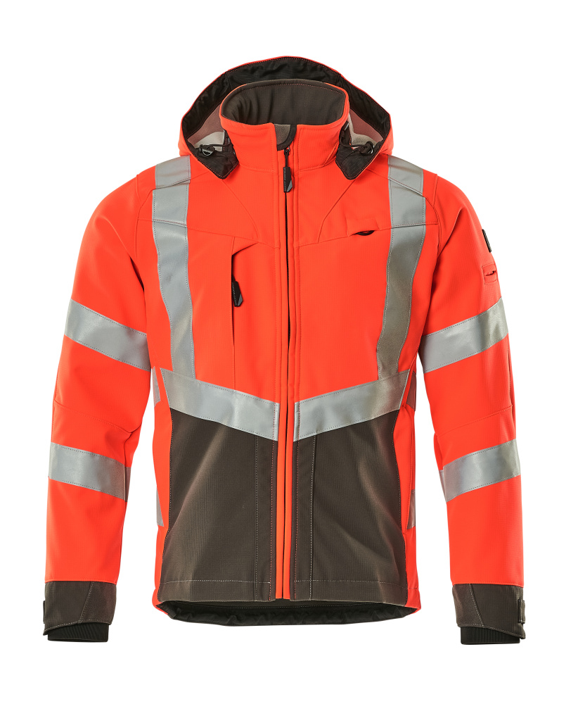 MASCOT® Blackpool SAFE SUPREME Softshelljacke, zweifarbige Winterwarnschutzjacke in Hi-vis Rot/Dunkelanthrazit 2XL mit reflektierenden Streifen vorne