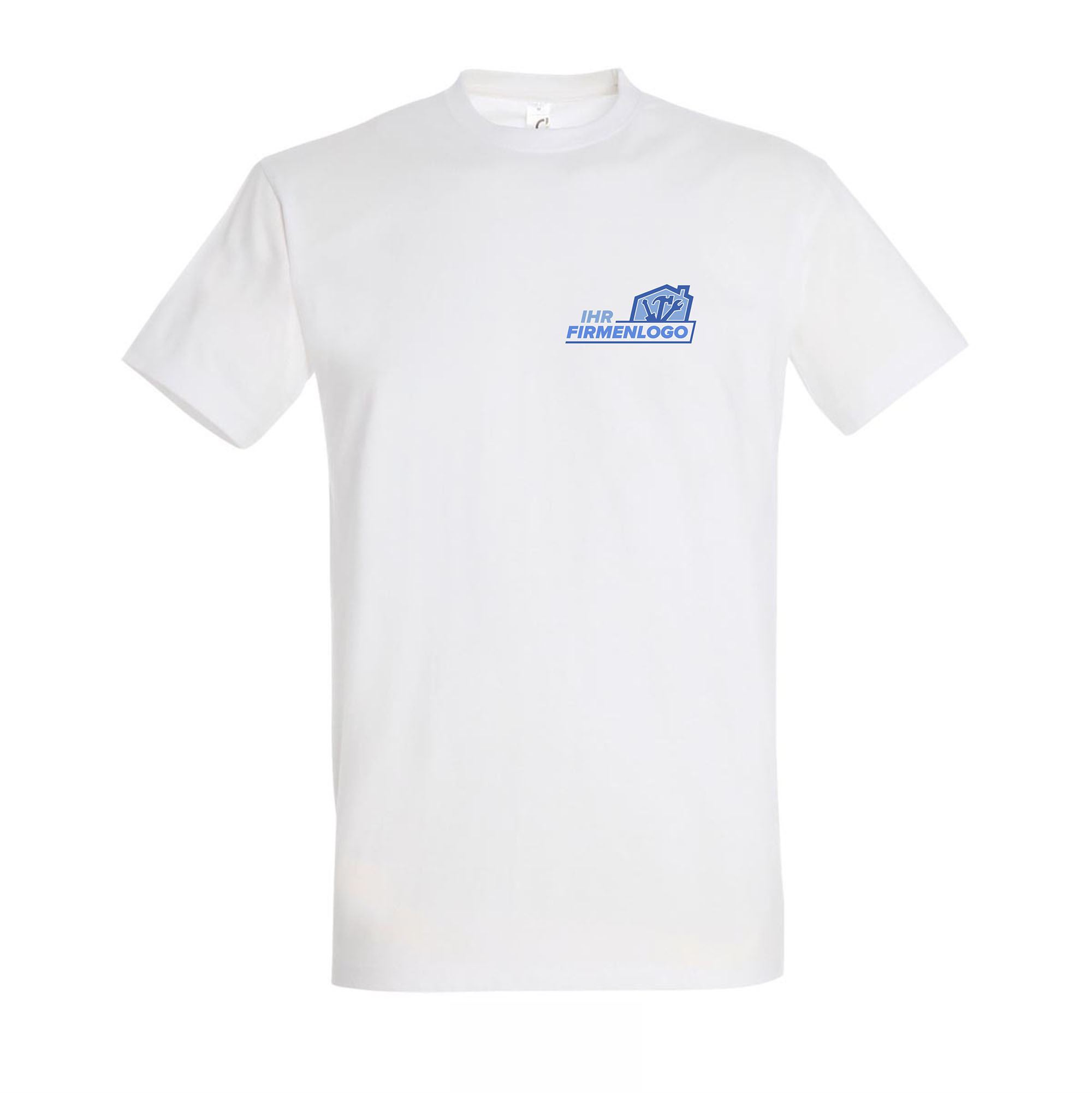 Weißes Handwerker T-Shirt mit individuellem Kundenlogo vorne