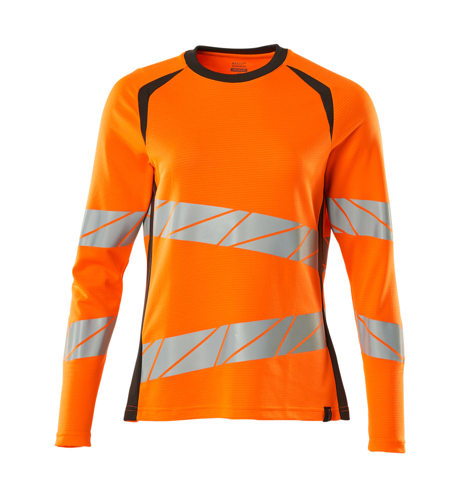 MASCOT® ACCELERATE SAFE Langarmshirt in Hi-vis Orange/Dunkelanthrazit, zweifarbige Damen-Warnschutzbekleidung mit reflektierenden Streifen, Größe 2XLONE