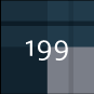 Quadratisches Icon mit dunklen blauen und grauen Kacheln und der weißen Zahl 199 in der Mitte