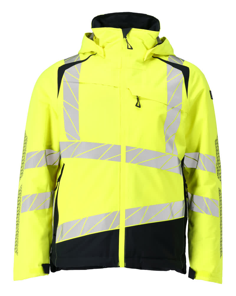 MASCOT® ACCELERATE SAFE Winterjacke in Hi-vis Gelb/Schwarzblau, Größe 2XL, zweifarbige Winterwarnschutzjacke mit Reflexstreifen für hohe Sichtbarkeit